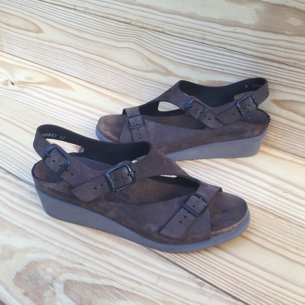Mephisto Brown Wedge Sandals Size 9